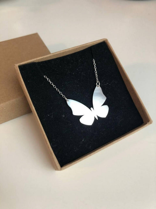 Sterling silver butterfly pendant with sterling silver chain, dainty silver necklace,