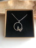 Silver necklace,Circle butterfly pendant with chain in sterling silver - sjewellery|sara jewellery shop toronto