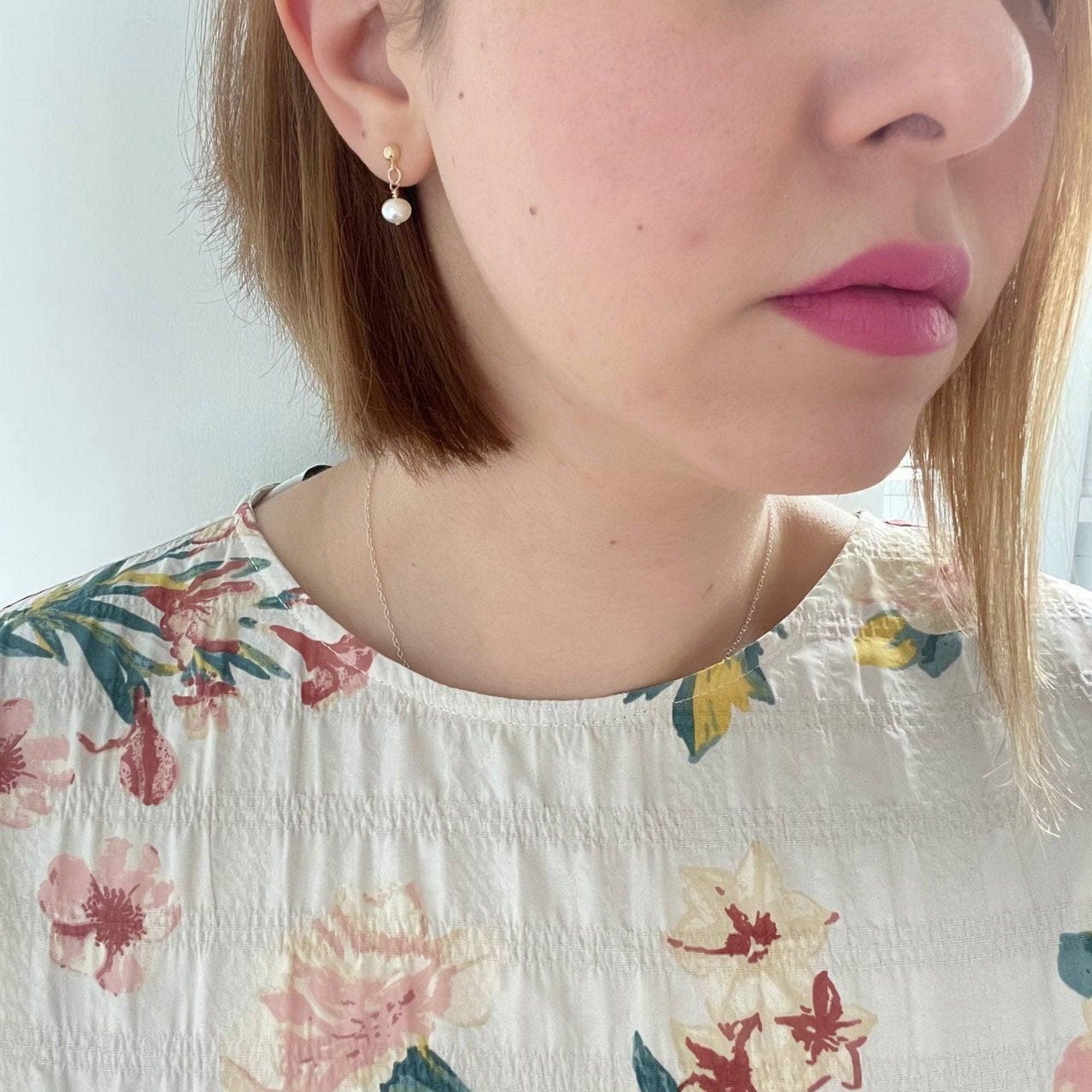 14k Gold_Filled Tarnish Resistant Dangle Pearl Earrings, Gold Earring, Dainty Gold Dangle Crystal Earrings, Minimal Earrings - sjewellery|sara jewellery shop toronto