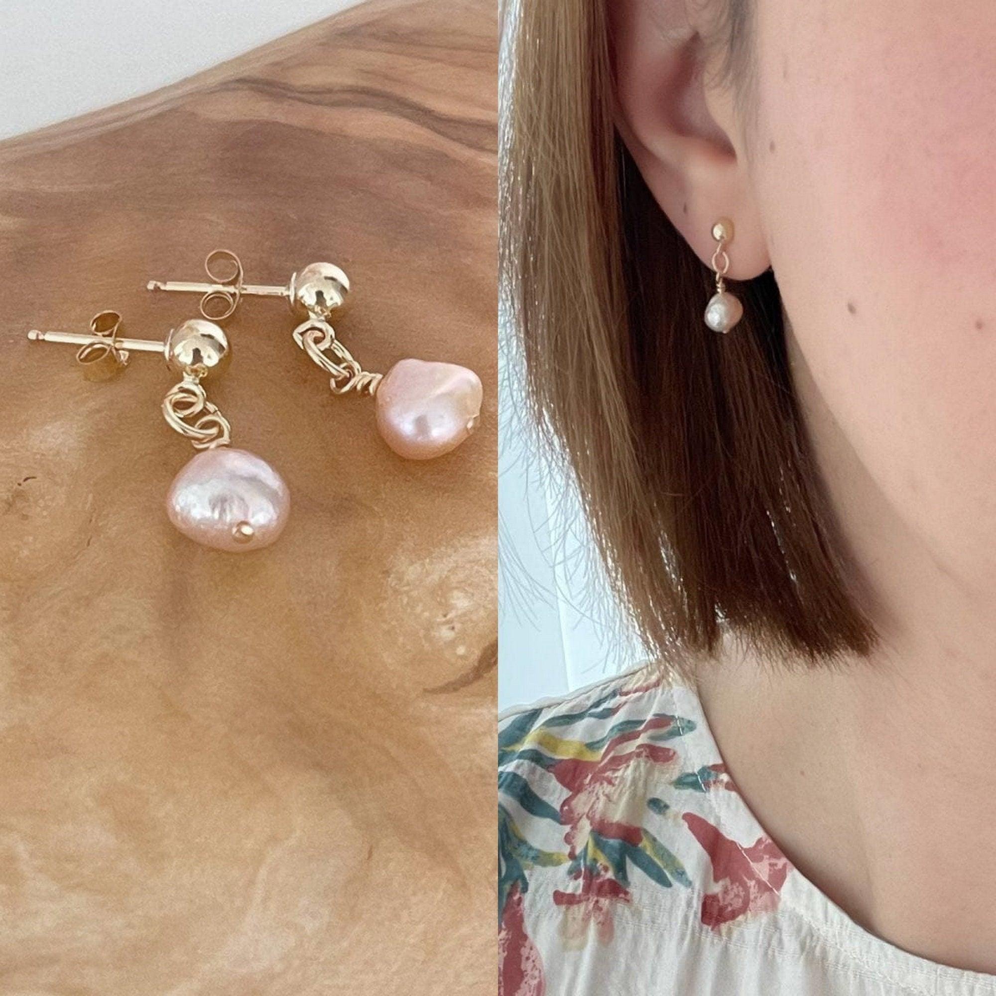 14k Gold_Filled Tarnish Resistant Dangle Pearl Earrings, Gold Earring, Dainty Gold Dangle Crystal Earrings, Minimal Earrings - sjewellery|sara jewellery shop toronto