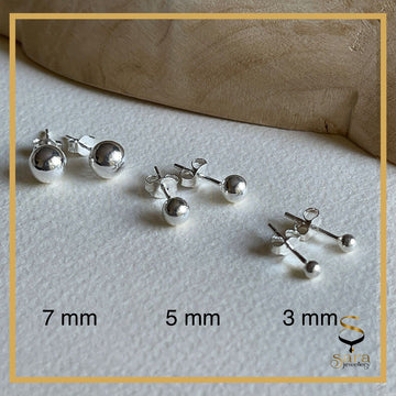 925 Sterling Silver Small to Big Polished Ball Stud Earrings in Size 2mm, 3mm, 4mm, 5mm, 6mm and 7 mm Diameter