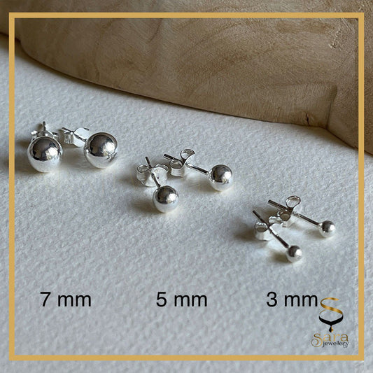 925 Sterling Silver Small to Big Polished Ball Stud Earrings in Size 2mm, 3mm, 4mm, 5mm, 6mm and 7 mm Diameter - sjewellery|sara jewellery shop toronto