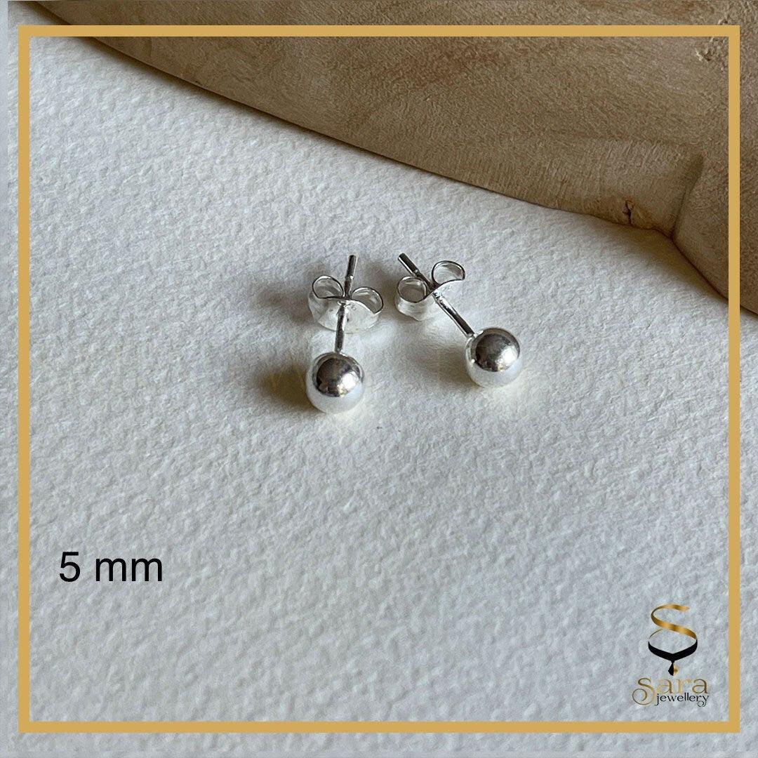 925 Sterling Silver Small to Big Polished Ball Stud Earrings in Size 2mm, 3mm, 4mm, 5mm, 6mm and 7 mm Diameter - sjewellery|sara jewellery shop toronto
