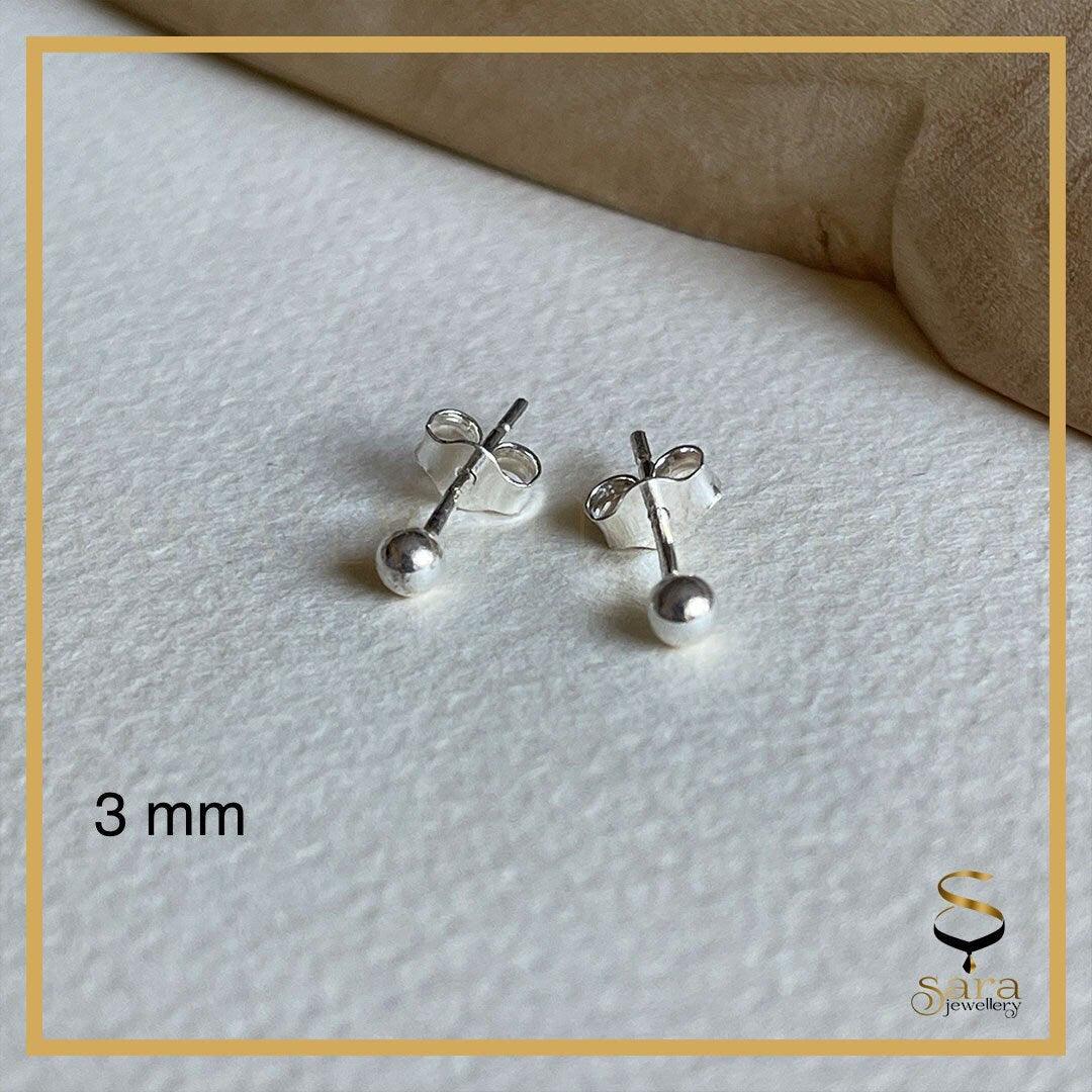 925 Sterling Silver Small to Big Polished Ball Stud Earrings in Size 2mm, 3mm, 4mm, 5mm, 6mm and 7 mm Diameter - sjewellery|sara jewellery shop toronto