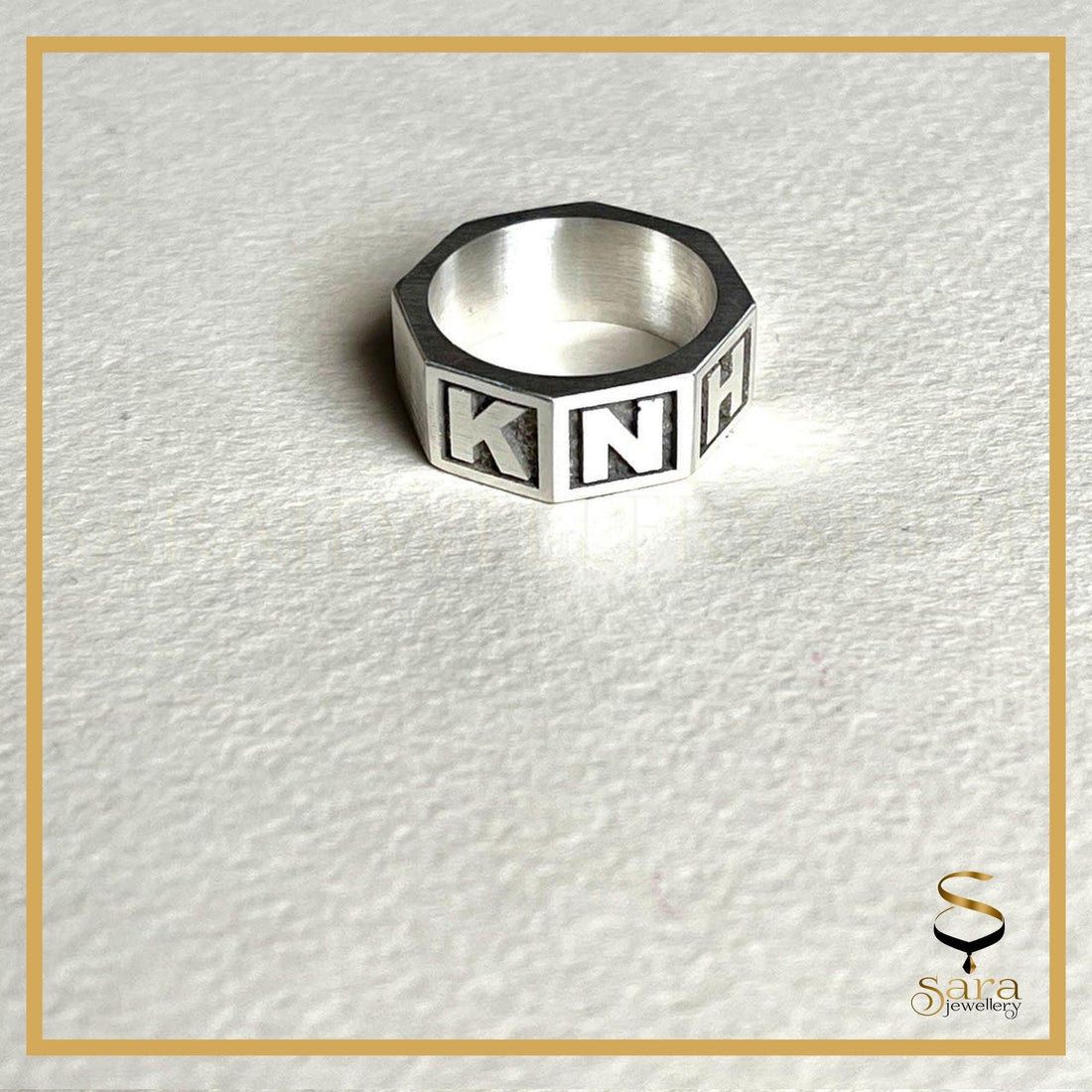 Sterling Silver Personalized Name Or Letter On Octagonal Ring, Personalized Silver Ring, Mens Ring - sjewellery|sara jewellery shop toronto