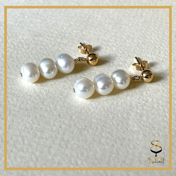 14K Gold_Filled Tarnish Resistant , Drop pearl earrings, gold ball earrings, dainty earrings, freshwater pearls, Gold Earring