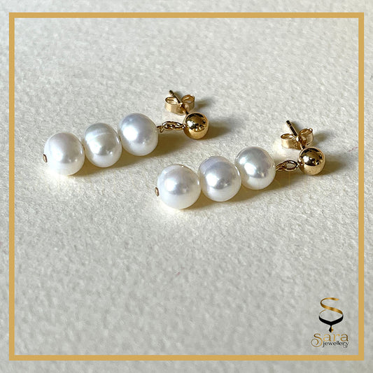 14K Gold_Filled Tarnish Resistant , Drop pearl earrings, gold ball earrings, dainty earrings, freshwater pearls, Gold Earring - sjewellery|sara jewellery shop toronto