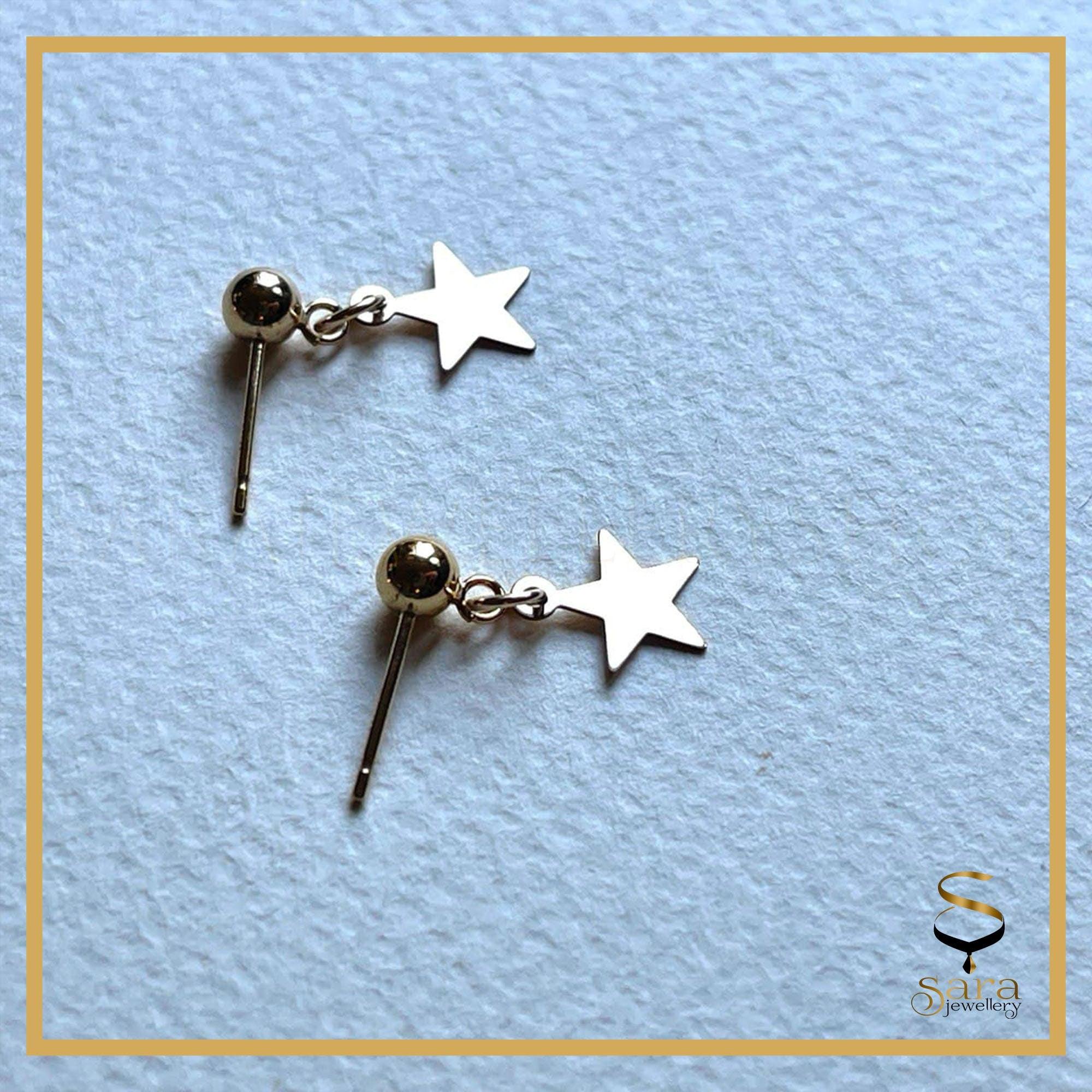 14k Gold Filled Tarnish Resistant Star Dangle Earrings, Gold Dangle Earrings, Mini Earrings 4mm Ball, Tiny star drop charm stud earrings - sjewellery|sara jewellery shop toronto