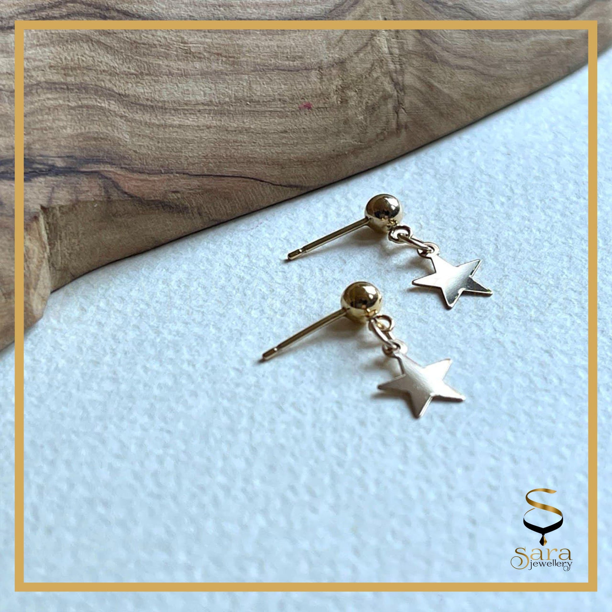 14k Gold Filled Tarnish Resistant Star Dangle Earrings, Gold Dangle Earrings, Mini Earrings 4mm Ball, Tiny star drop charm stud earrings - sjewellery|sara jewellery shop toronto