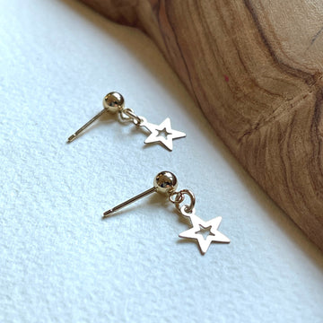 14k Gold Filled Tarnish Resistant, Ball Studs With Cut Out Stars, Everyday Minimalist Classic Ball Stud Earrings For Men & Women
