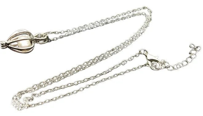 18K Gold Tarnish Resistant, Heart Pearl Cage Necklace In White Gold With Silver Chain, Great For Gifts, Dainty Necklace, Layering Necklace - Sara jewellery shop