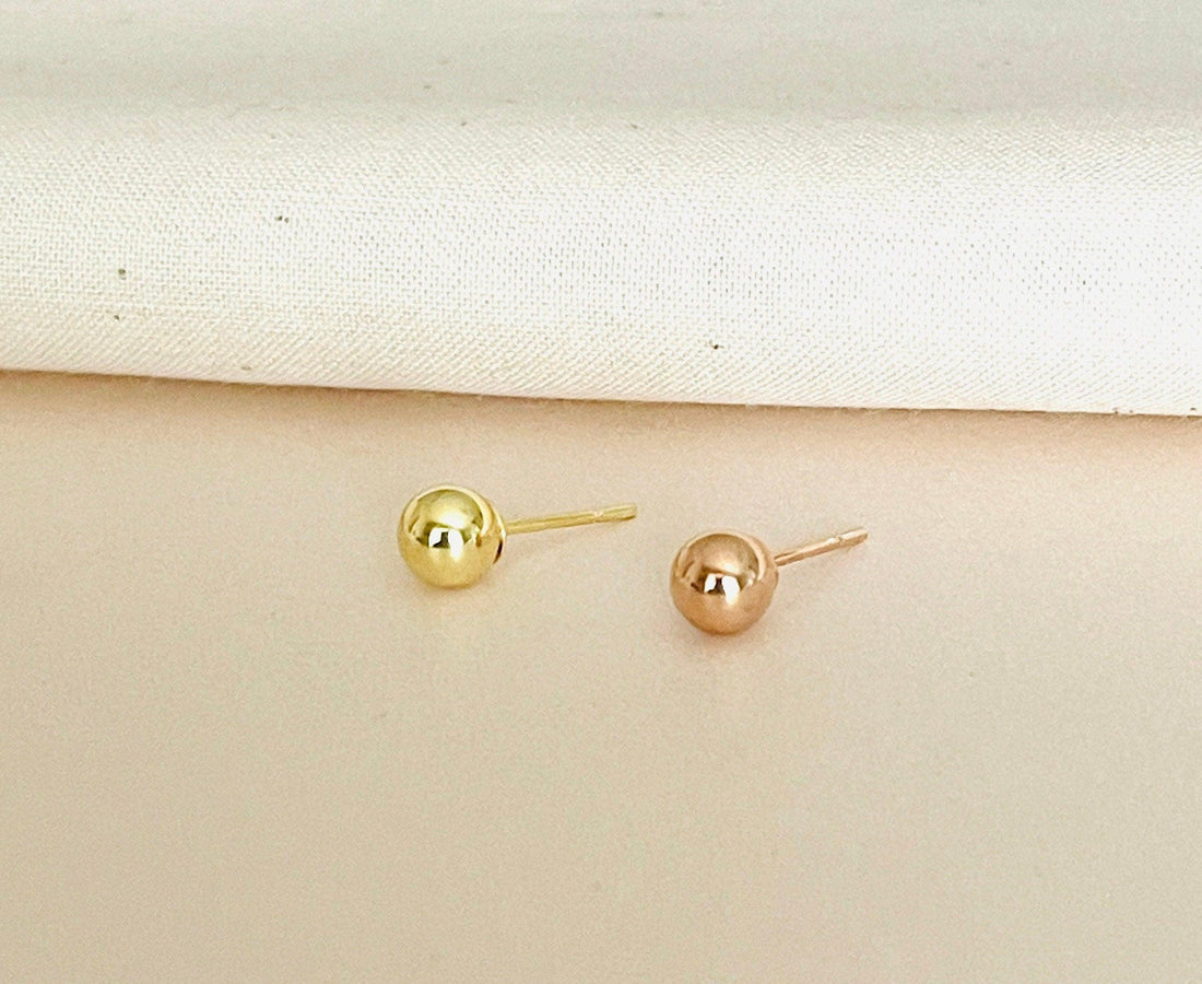 Dainty Gold And Rose Gold Ball Stud Earrings, Sterling Silver Sphere Stud Earrings, Classic Earrings For Men And Women - sjewellery|sara jewellery shop toronto