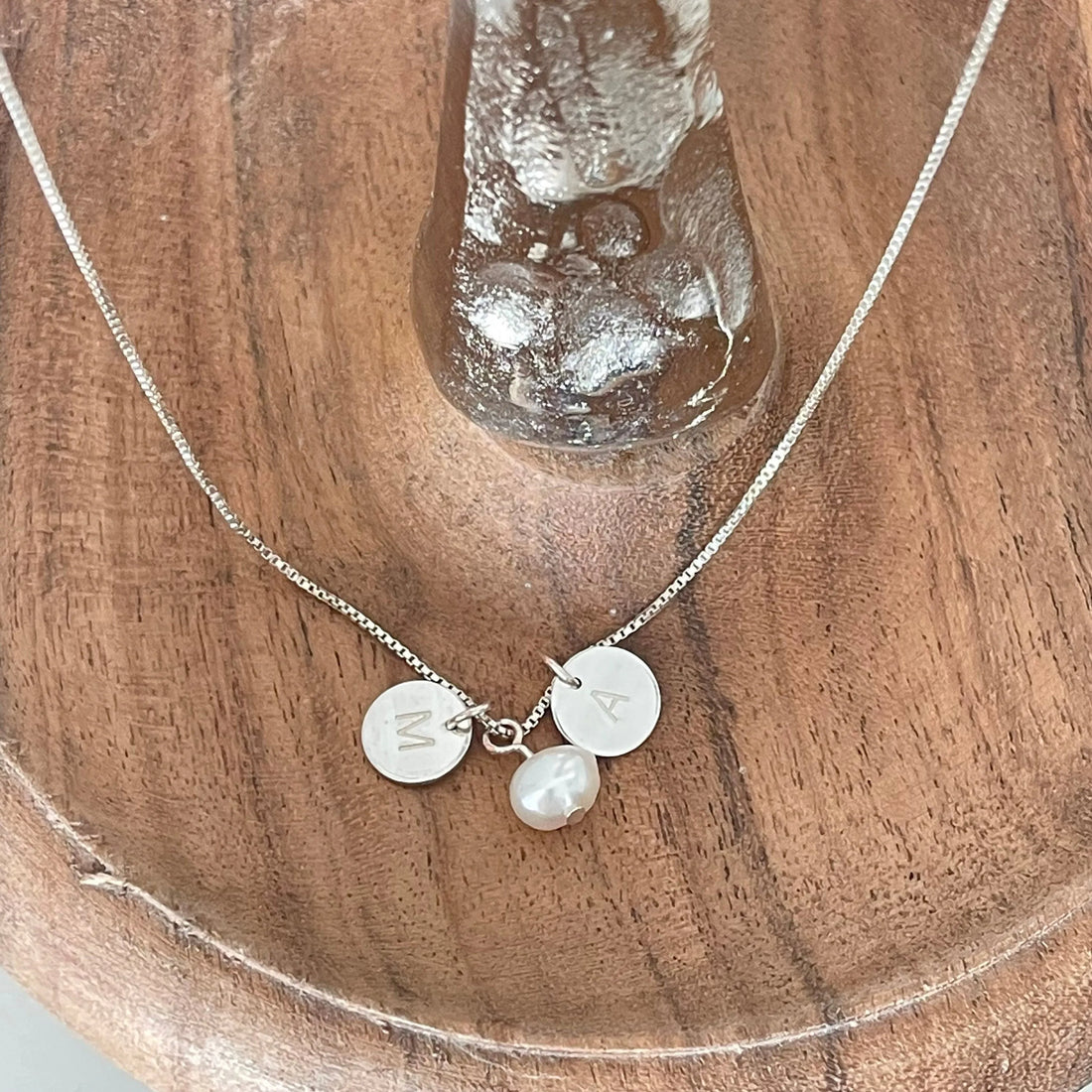 Personalized Sterling silver Initials Necklace With Freshwater Pearl, Custom Initials Disks, Sterling Silver Engraved Discs With Pearl - Sara jewellery shop