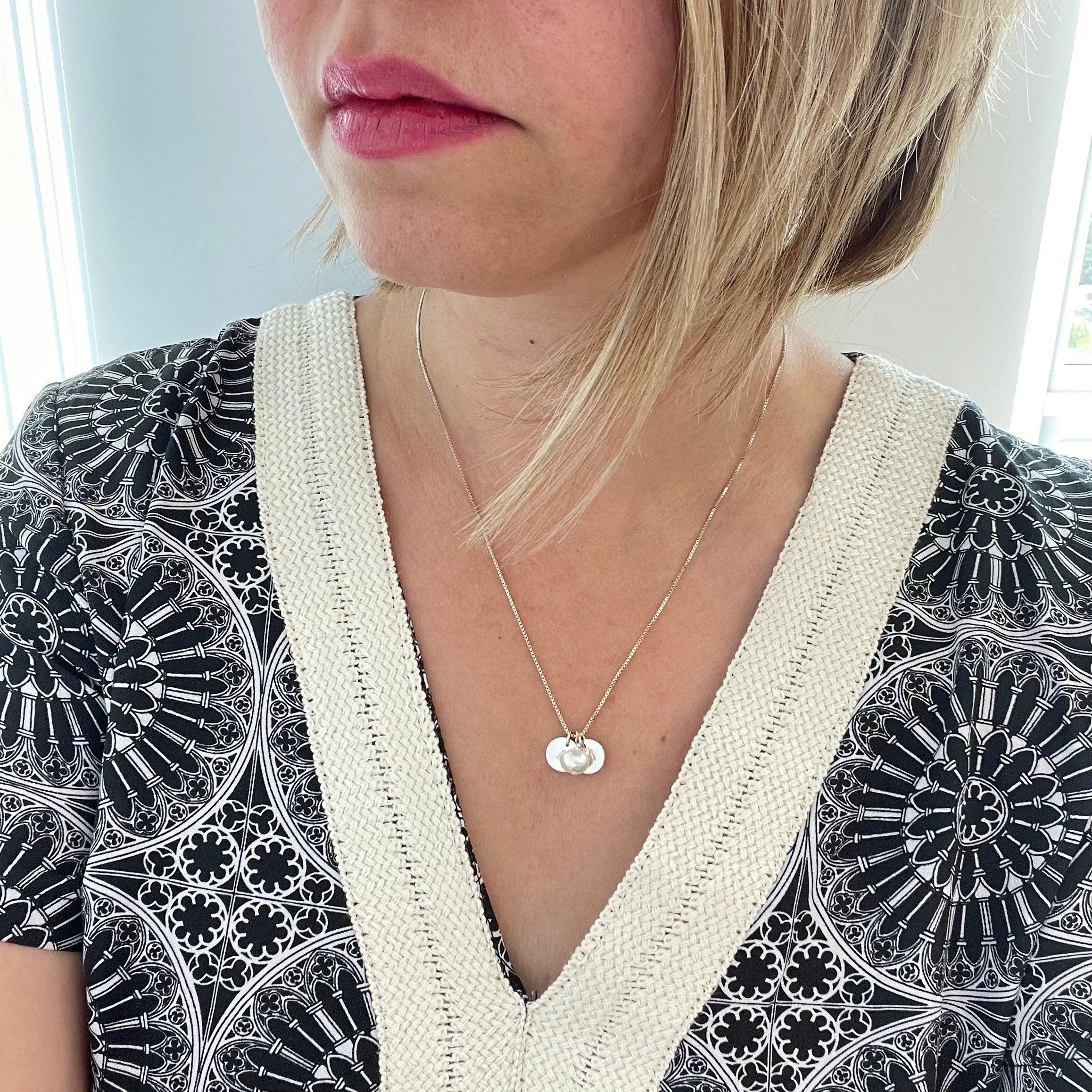 Personalized Sterling silver Initials Necklace With Freshwater Pearl, Custom Initials Disks, Sterling Silver Engraved Discs With Pearl - Sara jewellery shop