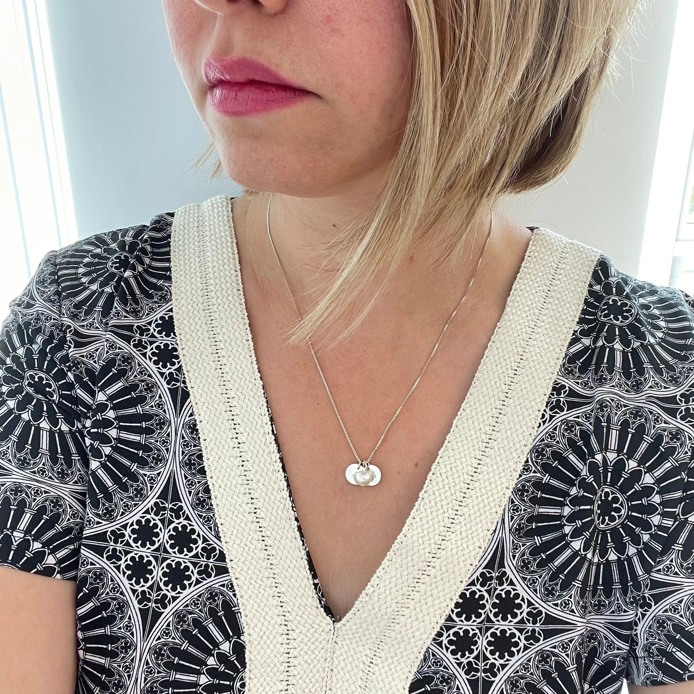 Personalized Sterling silver Initials Necklace With Freshwater Pearl, Custom Initials Disks, Sterling Silver Engraved Discs With Pearl - Sara jewellery shop