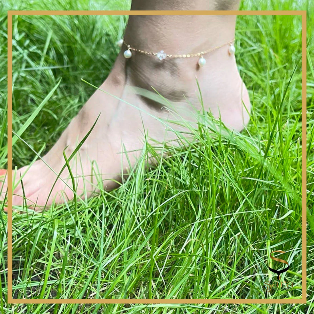 Cordelia Anklet - 14K Gold Filled, Shiny Chain Anklet Freshwater Pearl  with Crystal/ Bracelet | Foot Jewelry - Sara jewellery shop