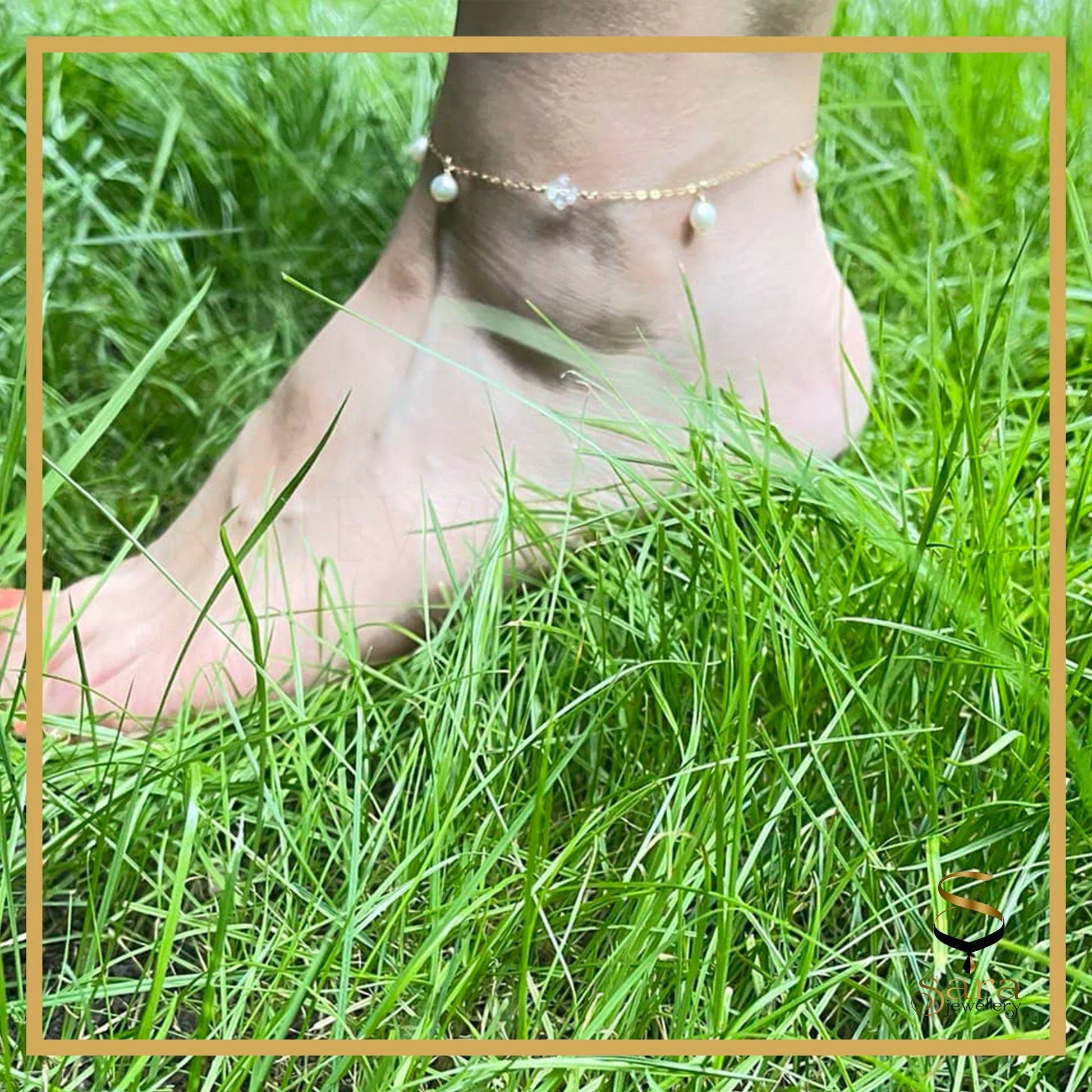 Cordelia Anklet - 14K Gold Filled, Shiny Chain Anklet Freshwater Pearl  with Crystal/ Bracelet | Foot Jewelry - Sara jewellery shop