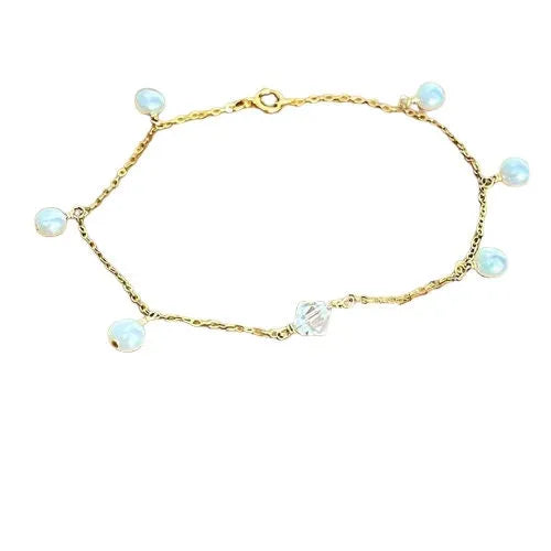 Cordelia Anklet - 14K Gold Filled, Shiny Chain Anklet Freshwater Pearl  with Crystal/ Bracelet | Foot Jewelry - Sara jewellery shop