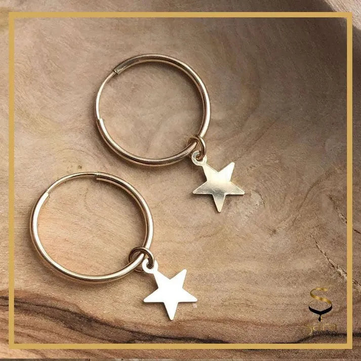 Star Hoop Earrings Size 10mm- 24mm, Star Earrings star Dangle, 14K Gold Filled Tarnish Resistant - Sara jewellery shop