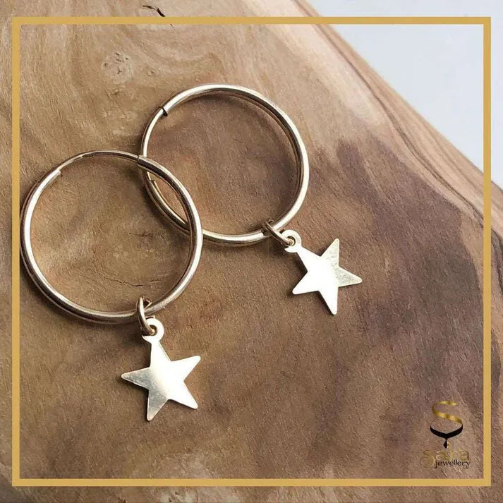 Star Hoop Earrings Size 10mm- 24mm, Star Earrings star Dangle, 14K Gold Filled Tarnish Resistant - Sara jewellery shop