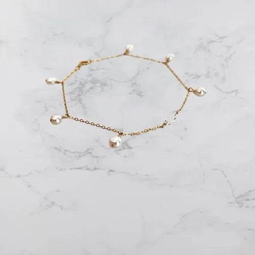 Cordelia Anklet - 14K Gold Filled, Shiny Chain Anklet Freshwater Pearl  with Crystal/ Bracelet | Foot Jewelry - Sara jewellery shop