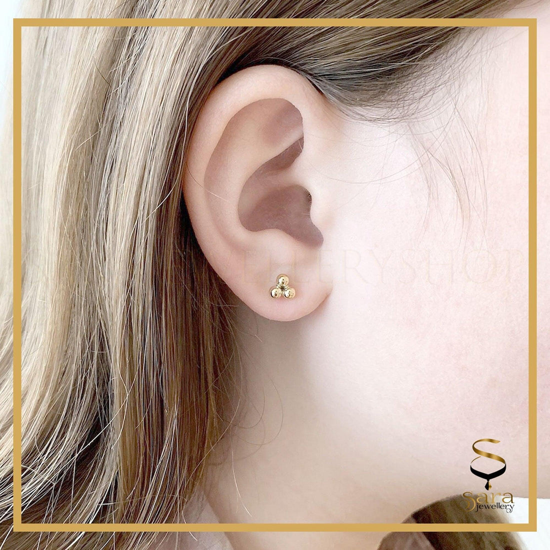 14K Gold Three Ball Stud Earrings , Triple Ball Earrings Gold Filled Tarnish Resistant, Spheres Cluster Studs, Triple Minimalist Ball Stud - sjewellery|sara jewellery shop toronto