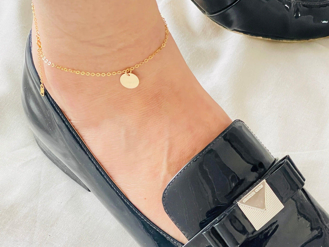 Personalized 14K Gold Filled Anklet with Engraved Disc - sjewellery|sara jewellery shop toronto