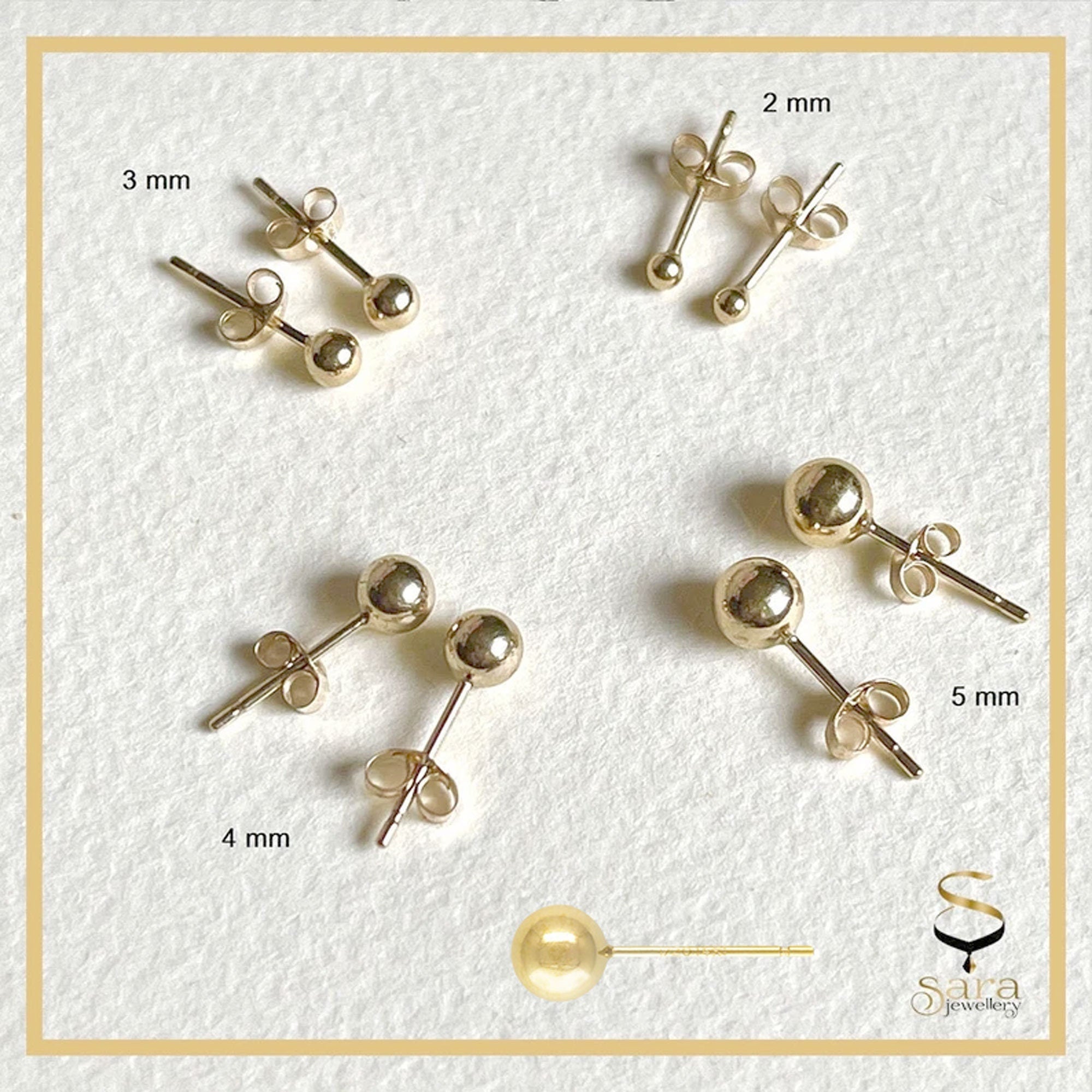 14K Gold Filled Ball Studs for Men Women - Classic, Everyday, Dainty, Minimalist & Plain , Single Piece Or Pair