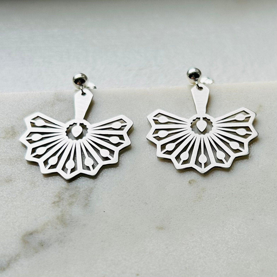 Fancy Sterling Silver Fan Earrings With Ball Studs, Sterling Silver Drop Earrings, Drop Earrings For Women And Men - sjewellery|sara jewellery shop toronto