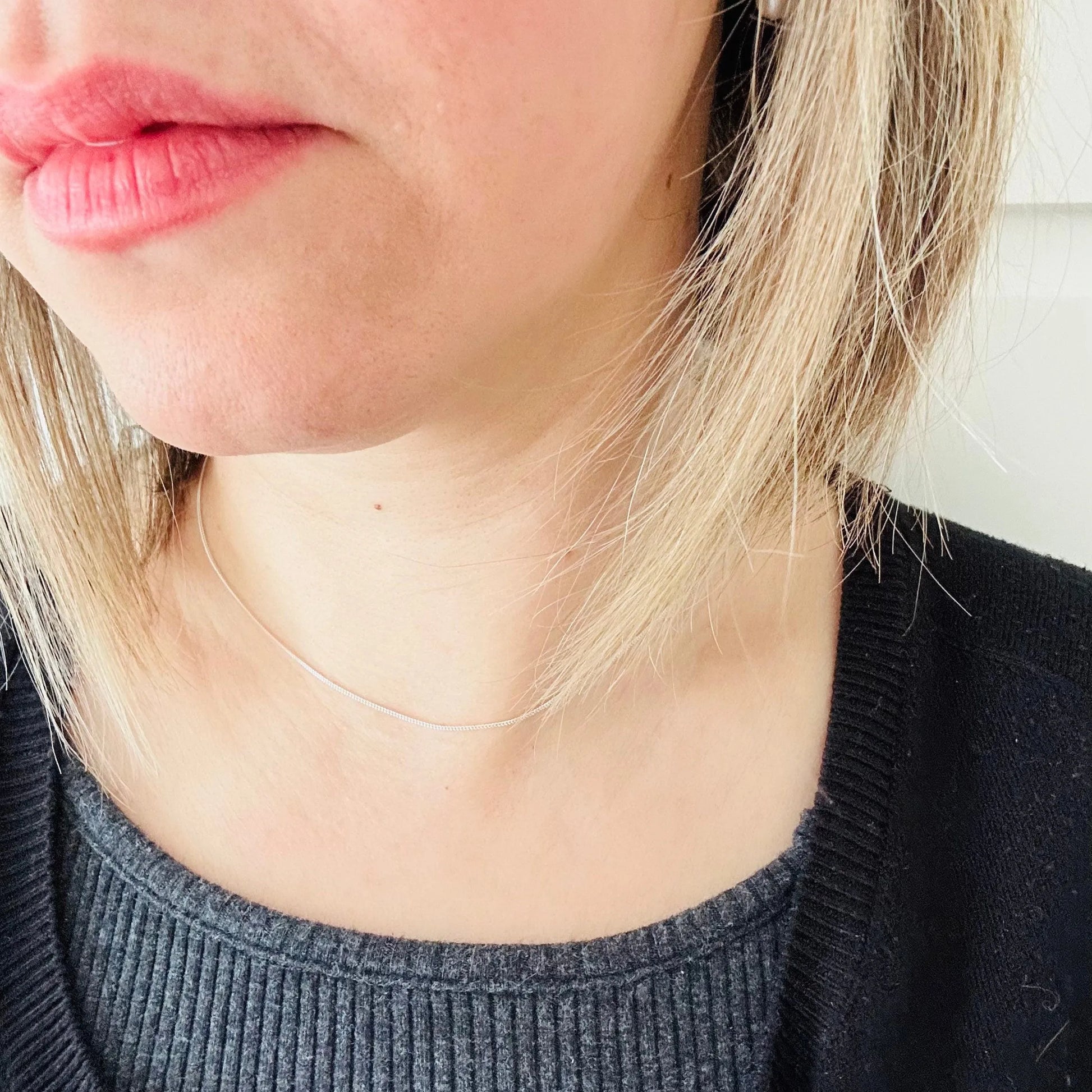 Dainty Sterling Silver Curb Chain, Silver Chain Necklace, 16 Inches Sterling Silver Curb Chain - Sara jewellery shop