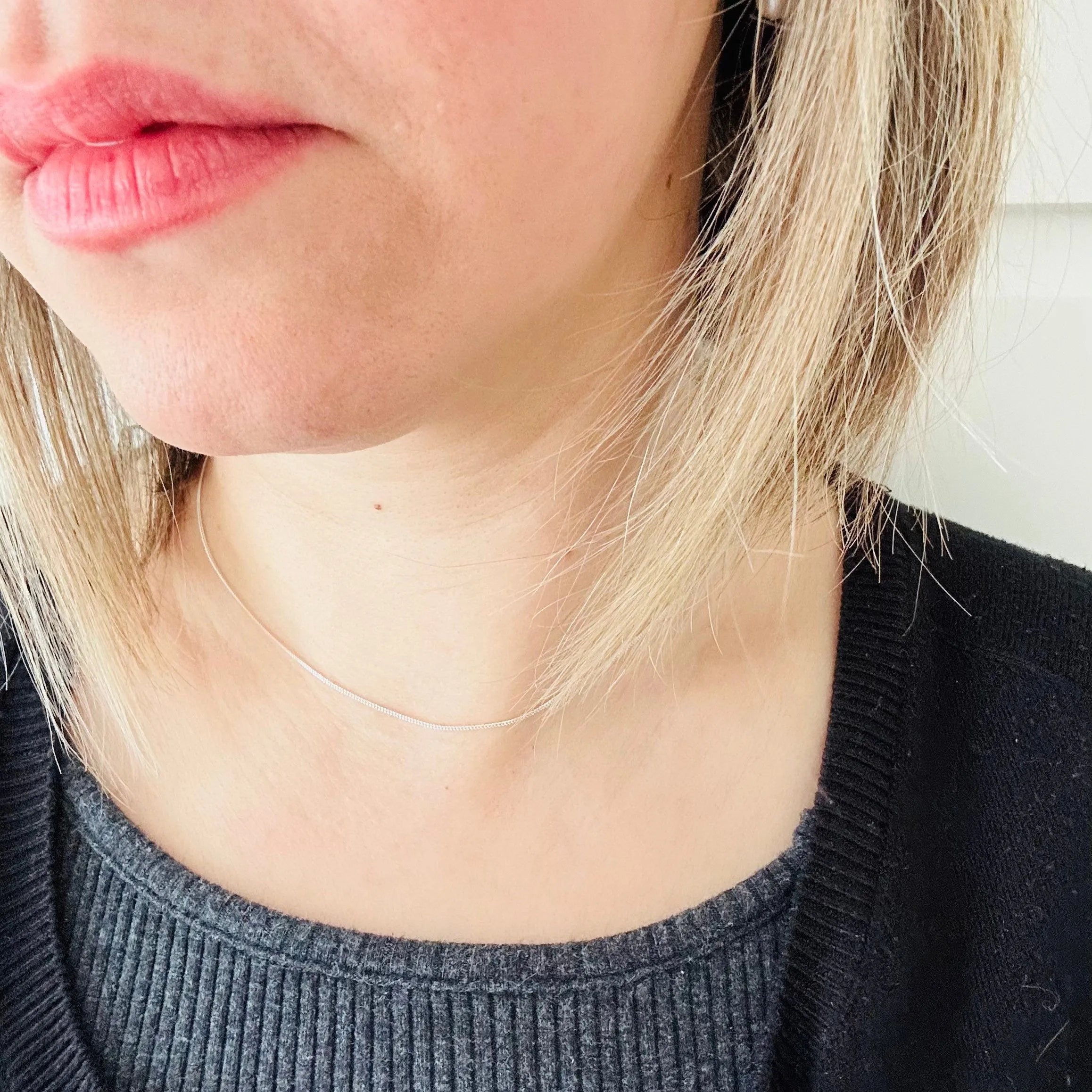 Dainty Sterling Silver Curb Chain, Silver Chain Necklace, 16 Inches Sterling Silver Curb Chain - Sara jewellery shop
