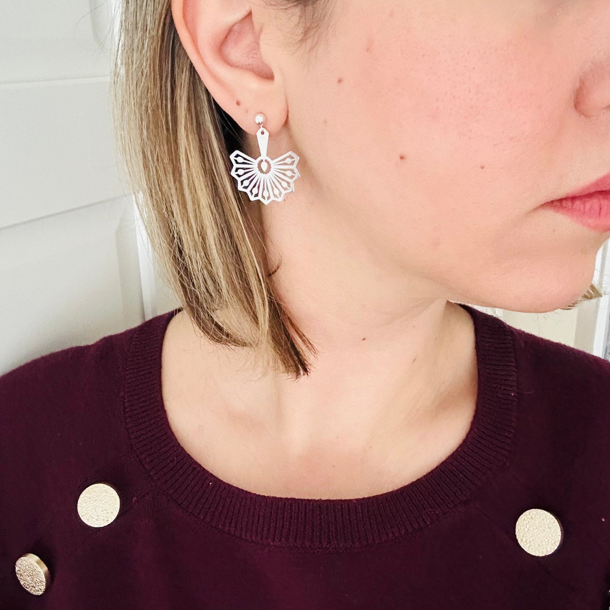 Fancy Sterling Silver Fan Earrings With Ball Studs, Sterling Silver Drop Earrings, Drop Earrings For Women And Men - sjewellery|sara jewellery shop toronto