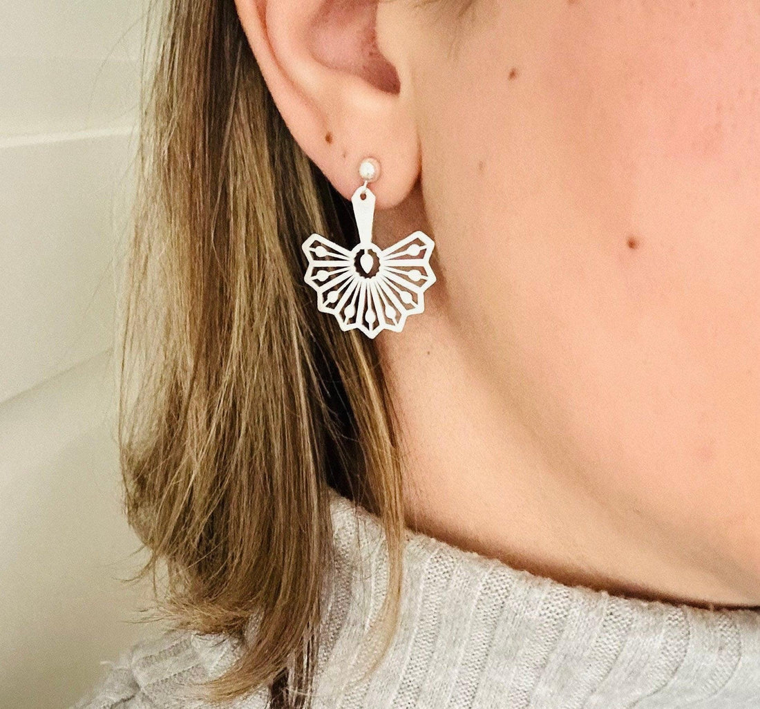 Fancy Sterling Silver Fan Earrings With Ball Studs, Sterling Silver Drop Earrings, Drop Earrings For Women And Men - sjewellery|sara jewellery shop toronto