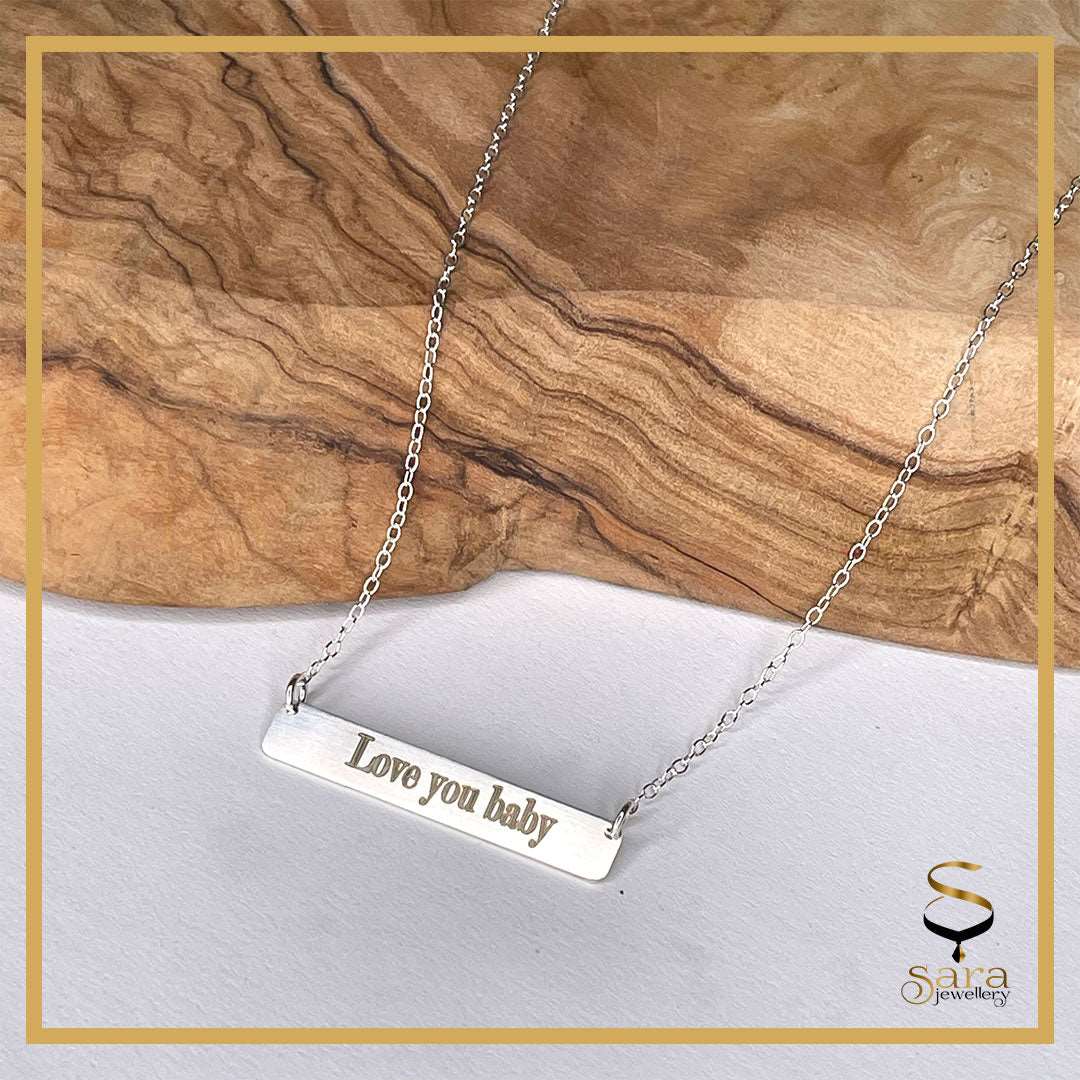 silver Personalized bar necklace| 925 Sterling Silver Personalized Custom Engravable Bar Necklace sjewellery|sara jewellery shop toronto